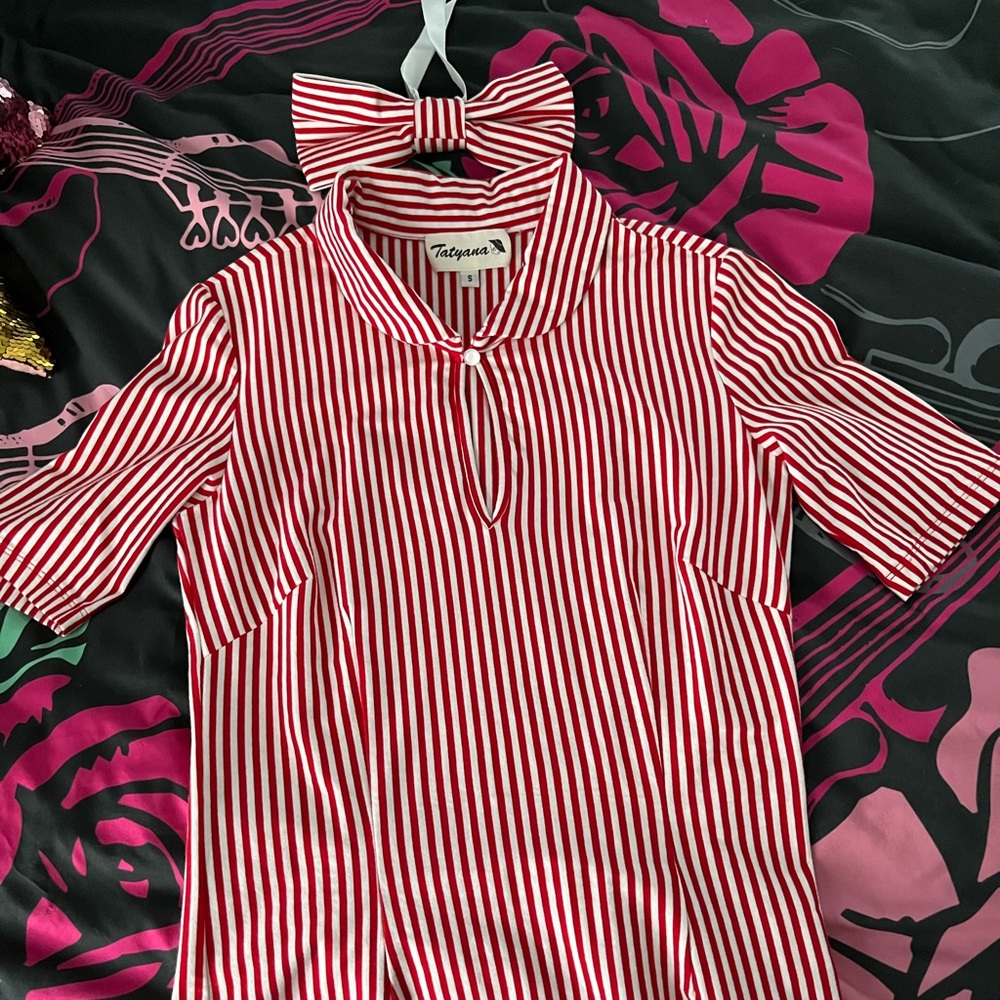 Tatyana All Aboard RED stripe blouse S small - Picture 4 of 8